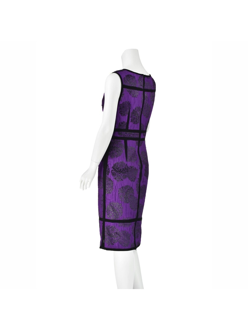 GIANFRANCO FERRE Crinkled Purple Silk & Black Lurex Cocktail Dress, SZ 8 - Picture 6 of 8